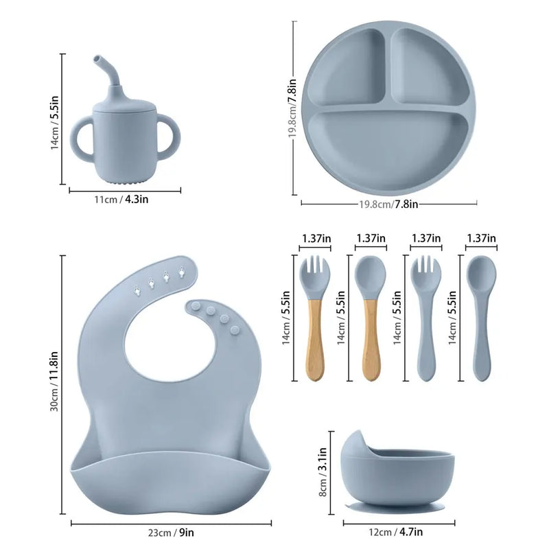 Conjunto para Alimentação Infantil - Tigela com Ventosa, Prato, Copo com Canudo, Colher, Garfo e Babador para Crianças.